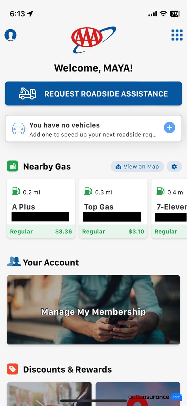 AAA App Main Page