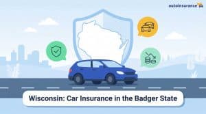 graphic of a car in front of a wisconsin map