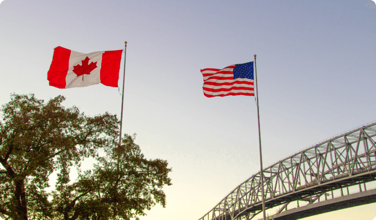 Canadian and Amercian flags
