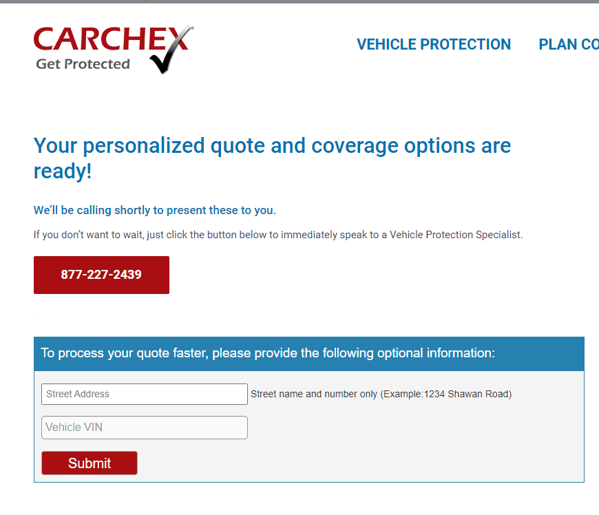 CARCHEX Quote and Coverage Options