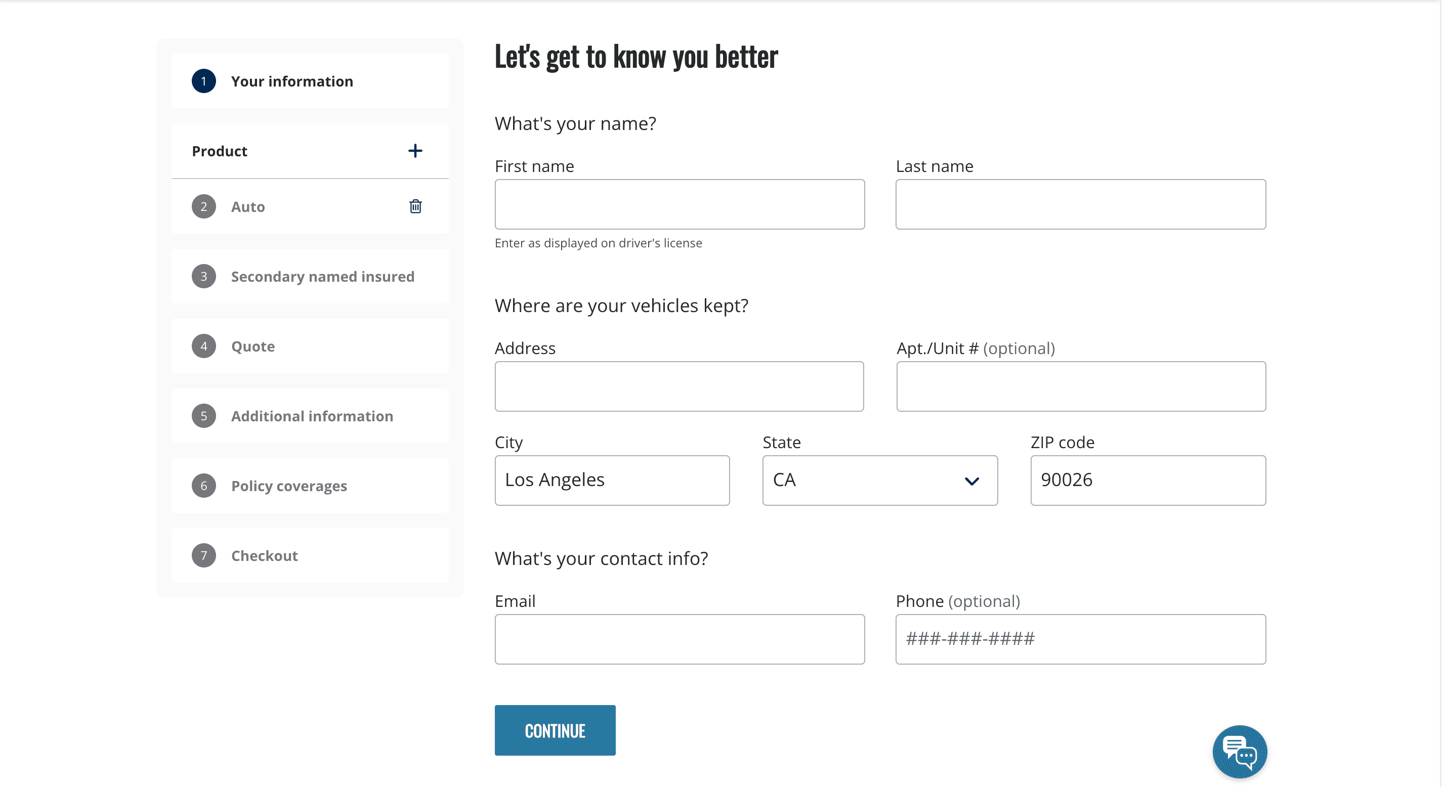 Connect Insurance Quote process