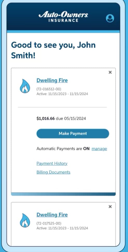 Auto Owners App Main Page