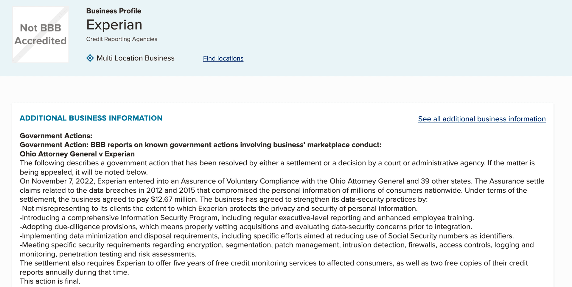 Experian BBB Rating