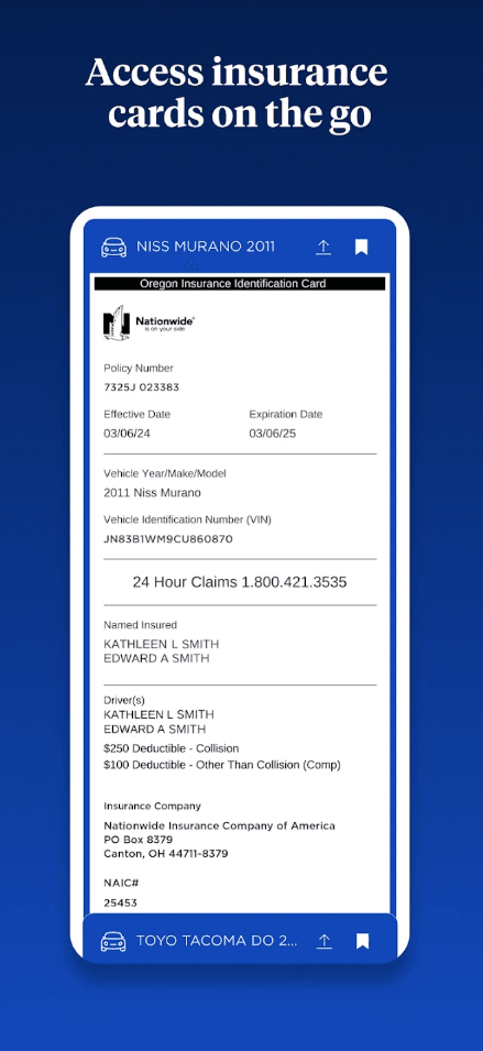 Nationwide app insurance cards