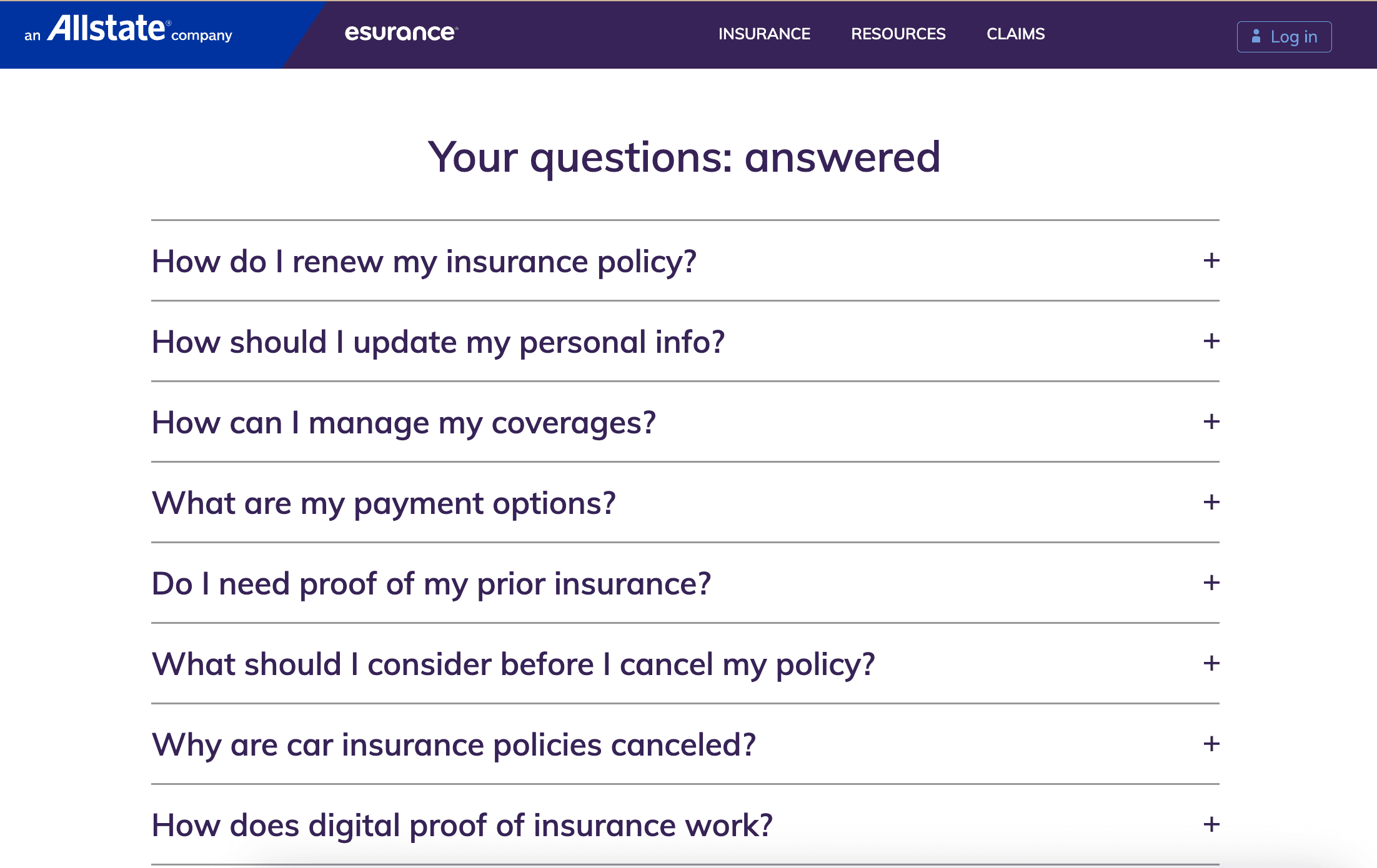 Esurance Frequently Asked Questions