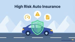 graphic of a car driving down a road with a shield in front of it