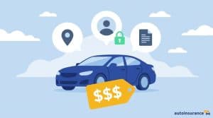 graphic of a car with a price tag and icons around it