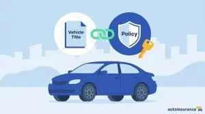 graphic of a car with a vehicle title and policy icon above it