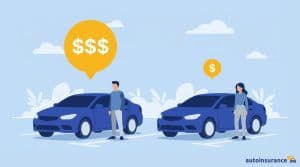 graphic of two cars with dollar sign icons over them