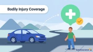 graphic of a person with a green cross icon near a car