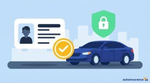 graphic of a car with a drivers license above it