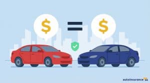 graphic of a red and blue car facing each other