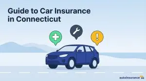 graphic of a car on a road with icons above it
