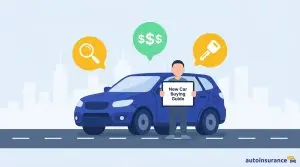 graphic of a person with a sign standing in front of a car