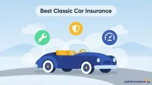 graphic of a classic convertible with icons above it