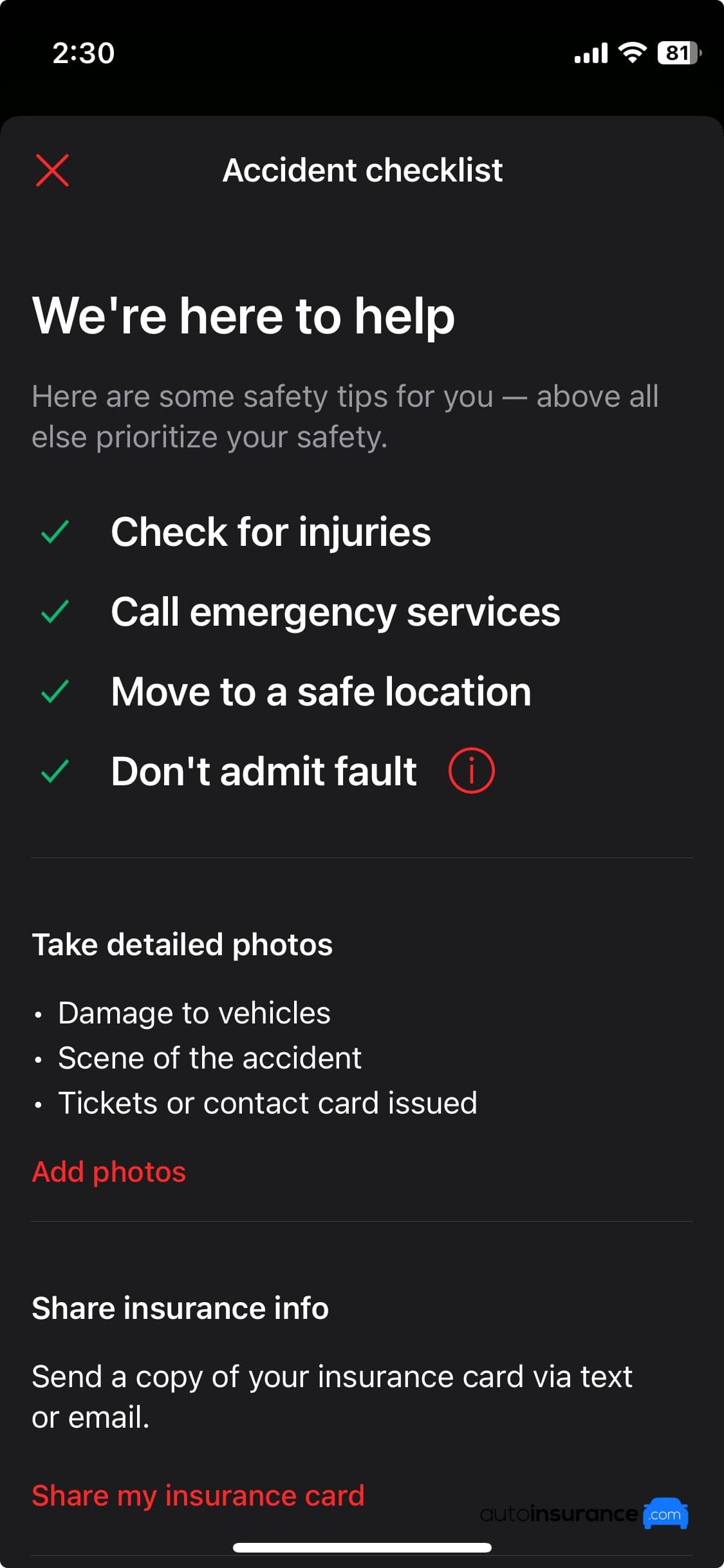 State Farm Accident Checklist