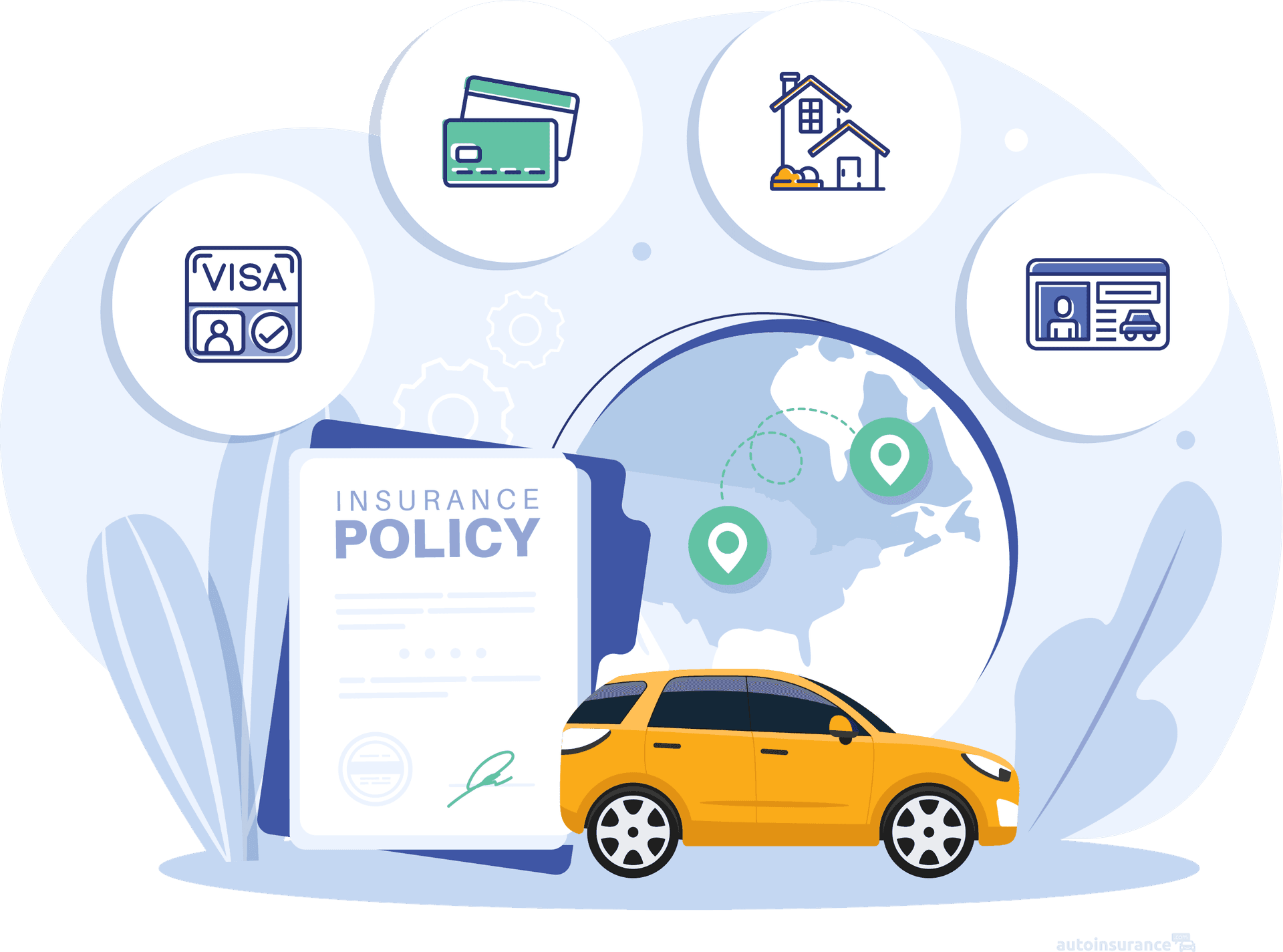 Yellow car next to insurance policy