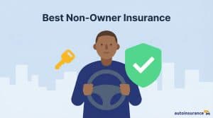 graphic of a person holding a steering wheel with a shield icon next to it