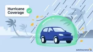 graphic of a car in a protective bubble surrounded by a hurricane