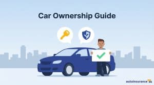 graphic of a person standing in front of a car with icons over it