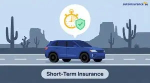 graphic of a car with a clock and shield icon above it