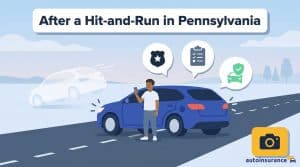 graphic of a person standing outside of a car holding a phone with a ghost car in the background