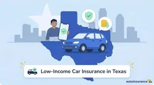 graphic of a person holding a mobile phone over a map of texas next to a car