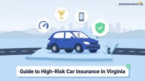 graphic of a car with icons above it on top of a map of virginia