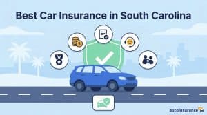 graphic of a car with icons and a shield in the background