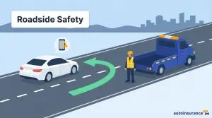 graphic of a car and a tow truck on a road
