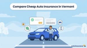 graphic of a car on a road with vermont behind it