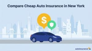graphic of a car with a city skyline behind it