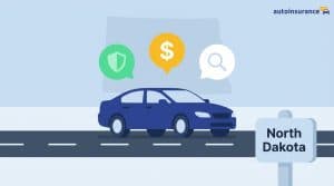 graphic of a car in front of a north dakota map