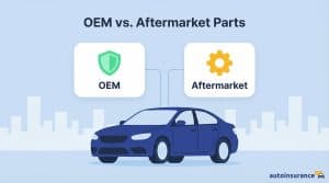 graphic of a blue car with icons above it