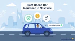 graphic of a car driving down a highway with buildings in the background