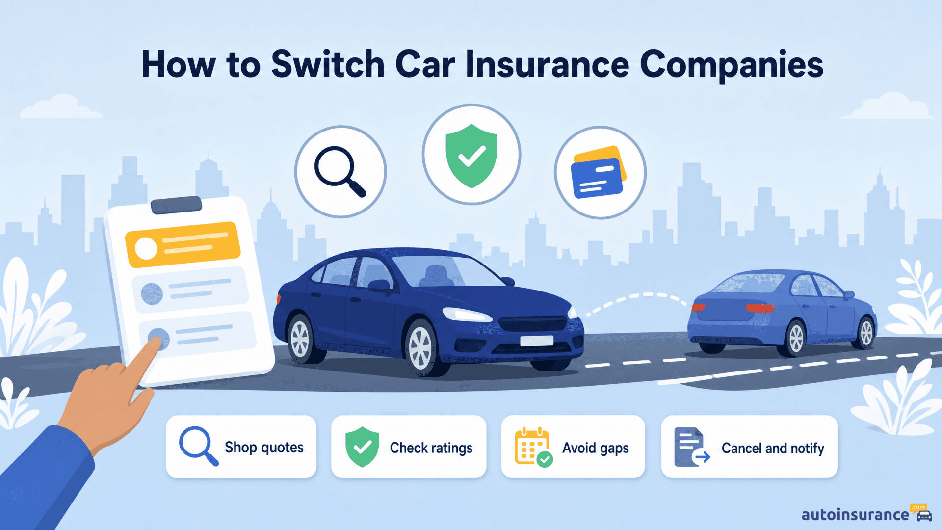 An infographic showing steps for switching car insurance including shopping and canceling.