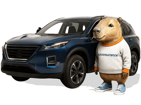 Capybara standing next the mid-sized SUV